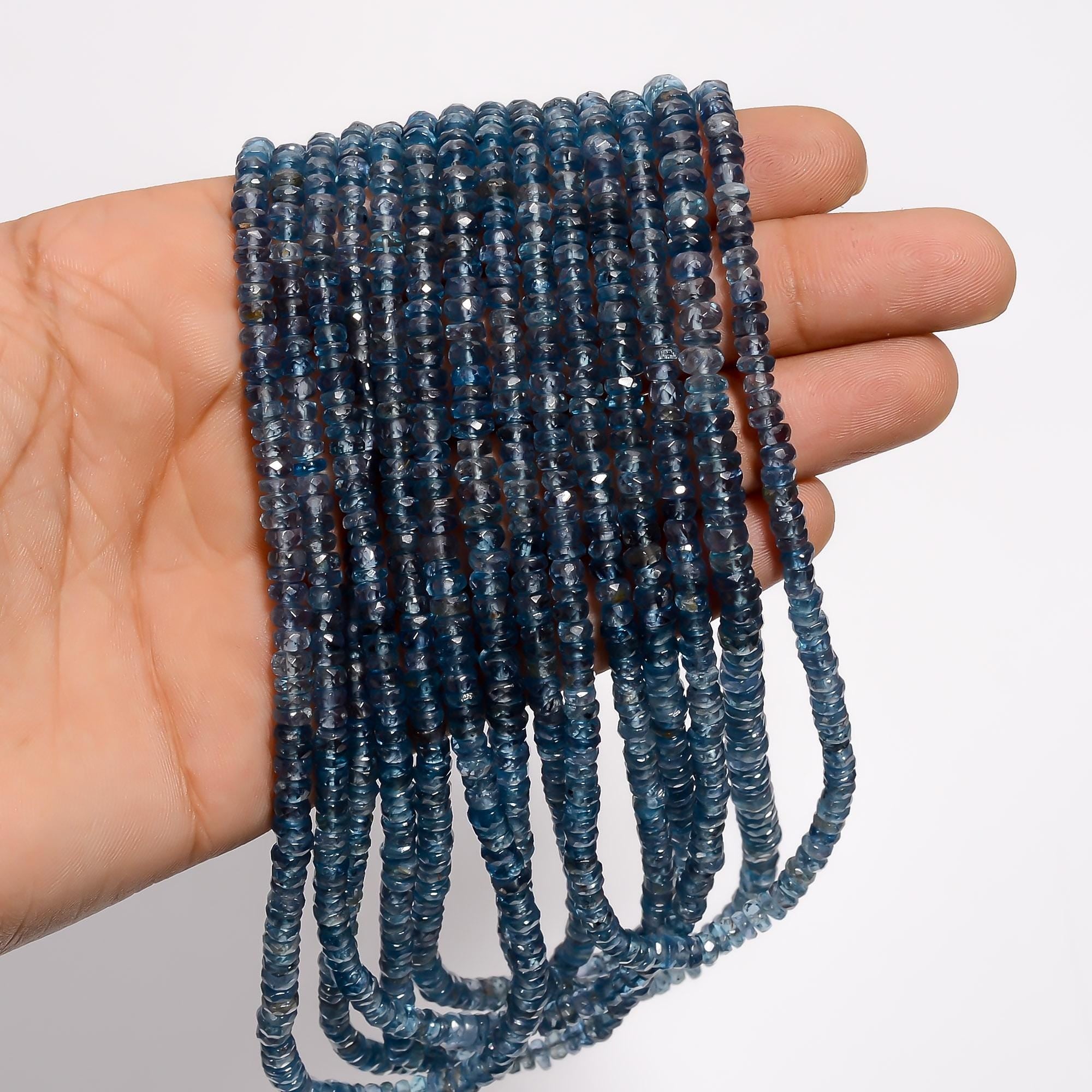teal kyanite natural gemstone rondelle shape faceted 9 lines strand 16 beads 4x4x3 mm 660 ct yn 543